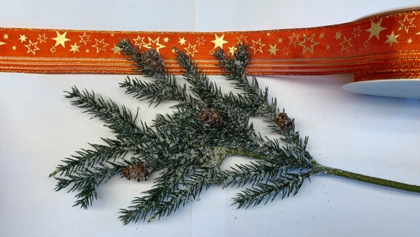 Band Sternendruck transparent, rot-gold